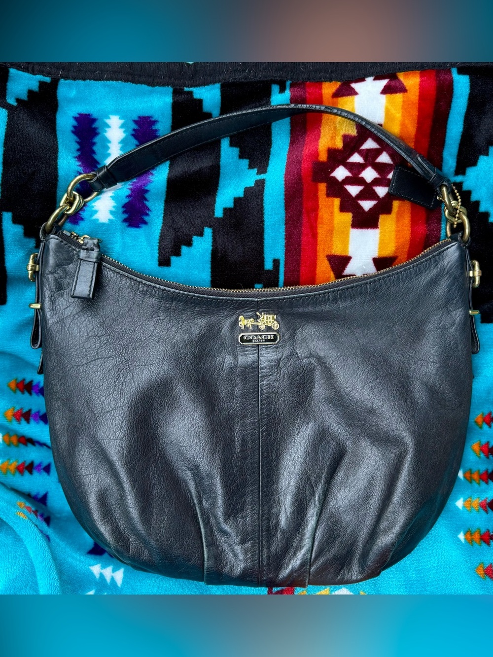 Vtg Coach Madison Black Leather Hobo Bag – Brass Hardware – Style FN1032-115959